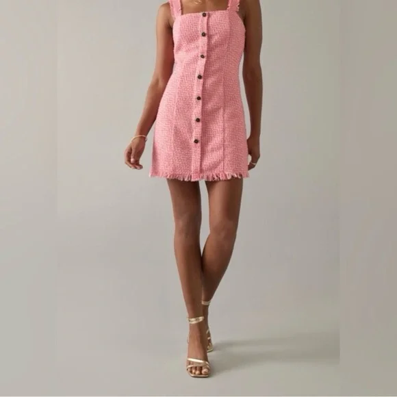 miami Pink Tweed Button-Front Mini Dress - Picture 2 of 9